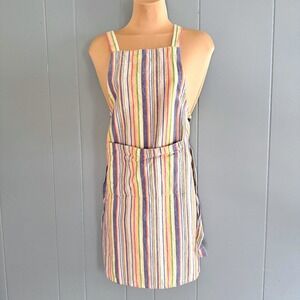 Natural Fiber Cotton Kitchen Apron Rainbow Striped Cottagecore Baking Cooking